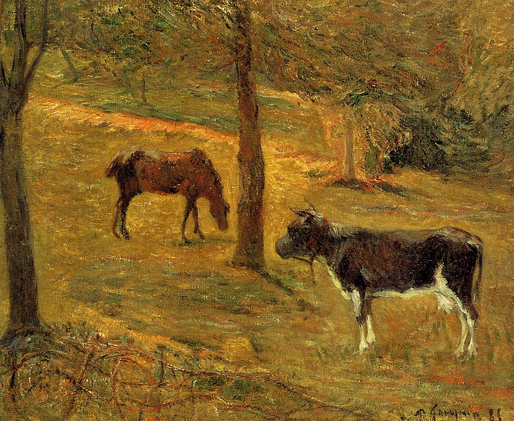 Horse and Cow in a Meadow 1885